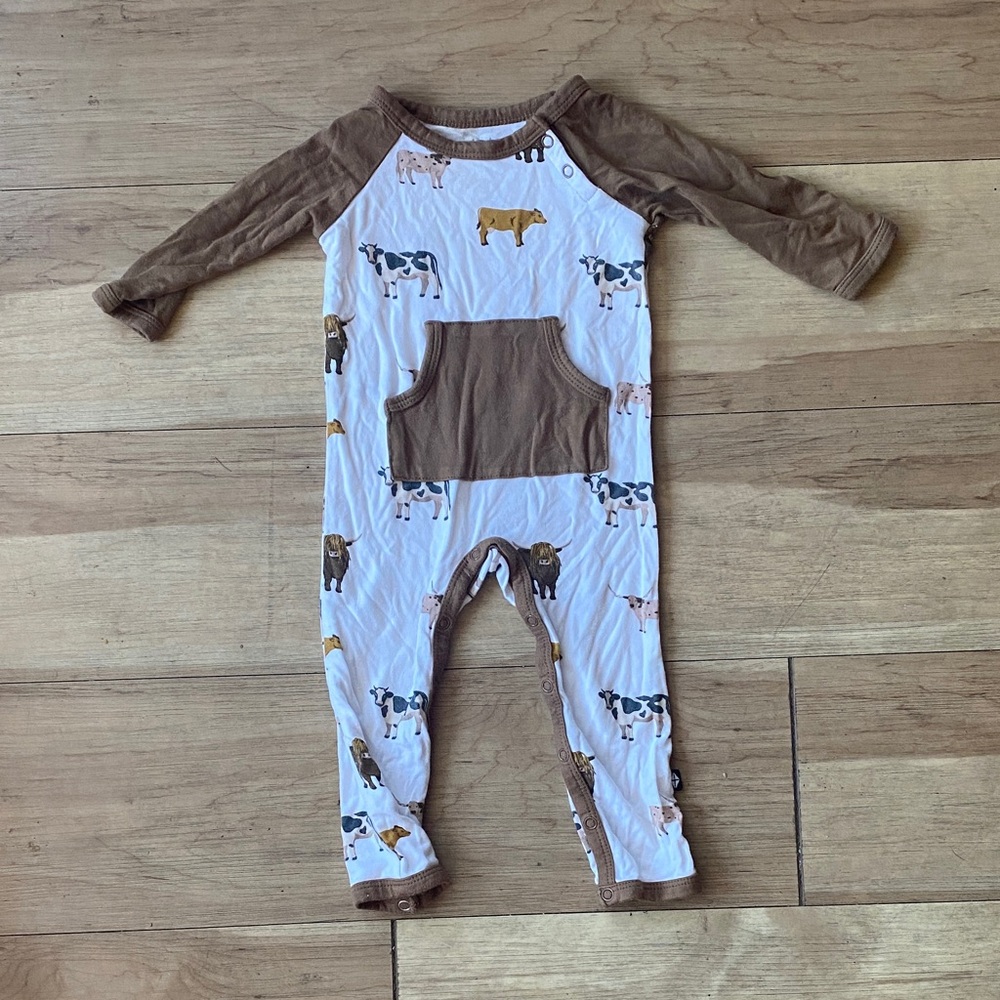 Lute BABY Brown and White Farm Animal Print Kids Button-Up One Piece
